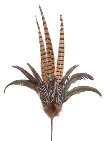26" Pheasant Feather Spray  Brown Green (pack of 12)