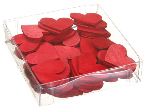 1.2"Hx4.7"Wx4.7"L Wood Confetti Hearts in Acetate Box (72 ea/box) Red (pack of 12)