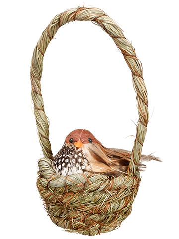 7.5" Hanging Bird's Nest with Bird Two Tone Brown (pack of 6)