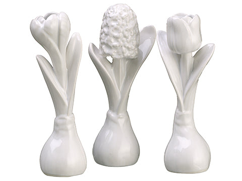 5" Assorted Ceramic Tulip/ Crocus/Hyacinth Table Top (3 ea./set) White (pack of 4)