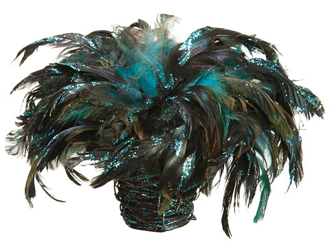 10" Feather Birdnest w/Clip in Basket Peacock (pack of 12)