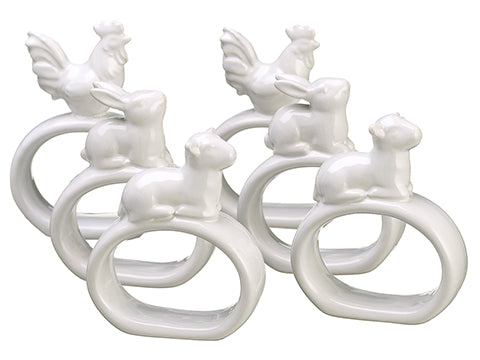 2.75"-3" Assorted Ceramic Napkin Rings (6 ea./set) White (pack of 4)