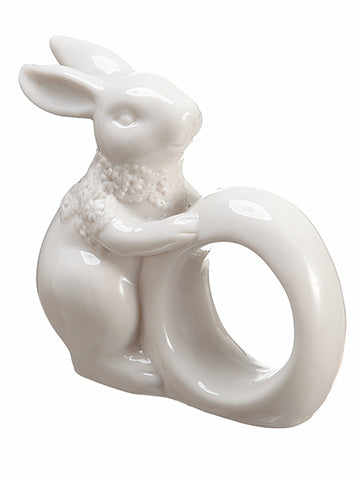 3.5" Ceramic Bunny Napkin Ring White (pack of 4)