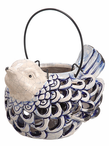 4.5" Ceramic Bird Hanging Candleholder Cream Blue (pack of 6)
