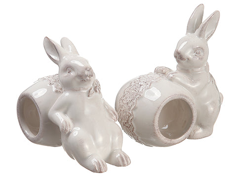 3"-3.75" Ceramic Bunny Napkin Ring (2 ea./set) Cream (pack of 12)