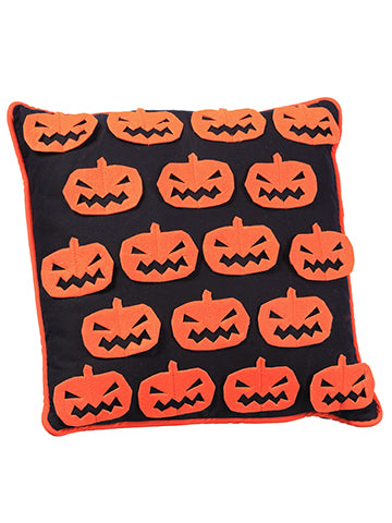 16"Wx16"L Pumpkin Canvas/Felt Pillow Black Orange (pack of 3)