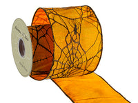 4"Wx10yd Spider Web Linen Ribbon Black Orange (pack of 6)