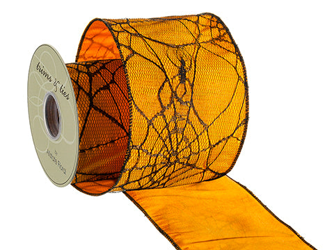 4"Wx10yd Spider Web Linen Ribbon Black Orange (pack of 6)