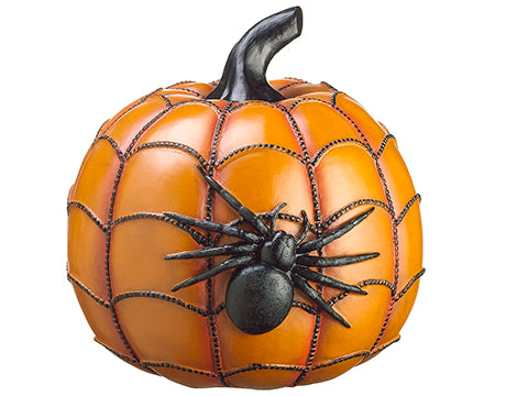 12" Polyresin Pumpkin w/Spider Orange Black (pack of 2)