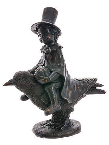 11" Polyresin Boy on Bird  Antique Brown (pack of 4)