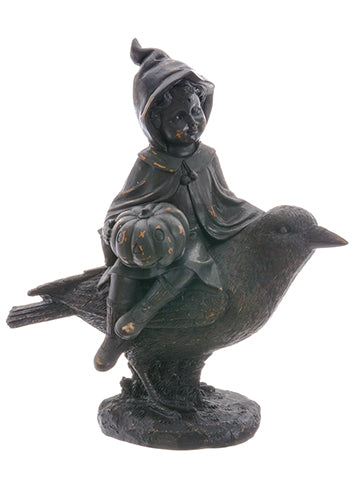 11" Polyresin Girl on Bird  Antique Brown (pack of 4)