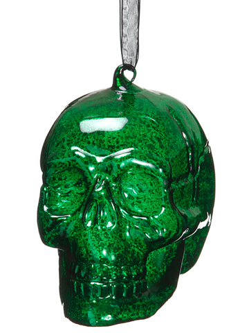 4.5" Glass Skull Ornament  Green (pack of 12)