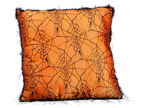 16"Wx16"L Spider Web Linen Pillow Black Orange (pack of 6)