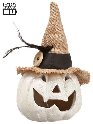 6.8"Hx3.7"D Battery Operated Jack-O-Lantern With Light Beige Black (pack of 6)