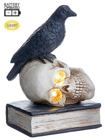 10.5" Battery Operated Crow on Skull With Light Black Cream (pack of 1)