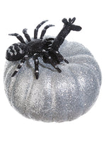5"Hx5.5"D Glittered Pumpkin With Spider Silver Black (pack of 12)