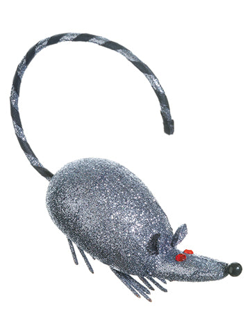 6"Hx3"Wx6"L Glittered Mouse  Gray Black (pack of 12)