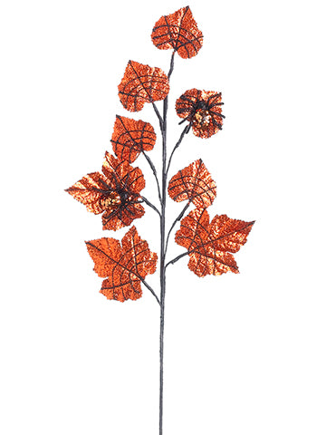 28" Glittered Maple Leaf Spray with Spider Orange Black (pack of 12)