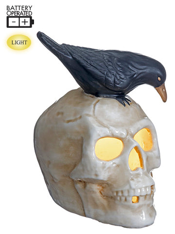 4.5" Battery Operated Crow on Skull With Light Cream Black (pack of 6)