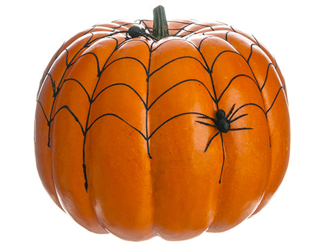 11"Hx12"D Weighted Spider Web Pumpkin w/Spider Orange Black (pack of 2)