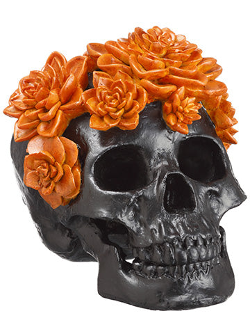 7" Succulent Skull  Black Orange (pack of 4)