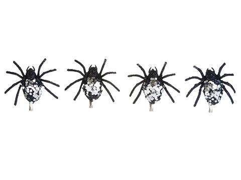2.5" Glittered Spider with Clip (4 ea/bag) Black Silver (pack of 12)