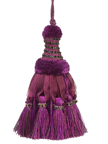 6" Rhinestone Tassel Ornament  Purple Black (pack of 6)