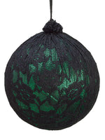 5" Lace Ball Ornament  Green Black (pack of 3)