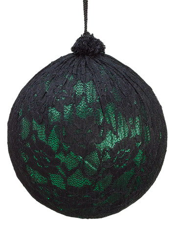 5" Lace Ball Ornament  Green Black (pack of 3)