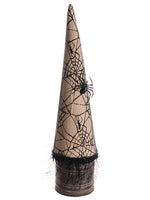 21" Halloween Cone Topiary in Tin Pot w/Spider Black Beige (pack of 2)