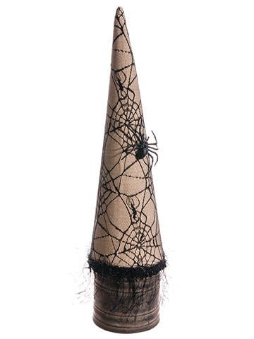 21" Halloween Cone Topiary in Tin Pot w/Spider Black Beige (pack of 2)