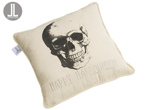 16"Wx16"L Happy Halloween Skull Pillow Black Beige (pack of 6)