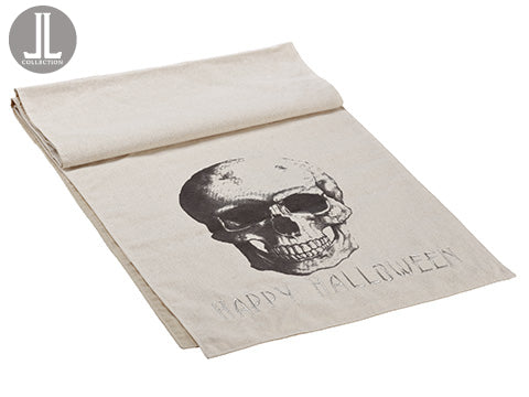 14"Wx72"L Happy Halloween Skull Table Runner Black Beige (pack of 6)