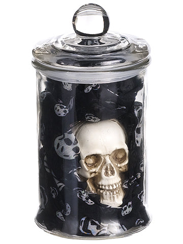 7.3" Skull Scarf/Skull Key Chain in Glass Candy Jar Black Beige (pack of 6)