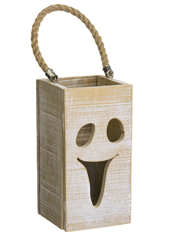 8" Ghost Lantern With Glass  Whitewashed (pack of 4)