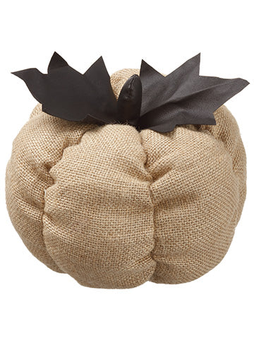 6"Hx7"D Burlap Pumpkin  Beige Black (pack of 6)