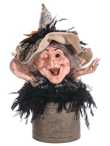 12" Witch's Head in Tin Pot  Black (pack of 1)