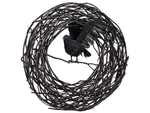 23.5" Glittered Crow Twig Wreath Black (pack of 2)