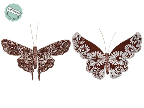 4.5"Wx7"L Butterfly With Clip (2 Ea/set) Bronze Silver (pack of 24)