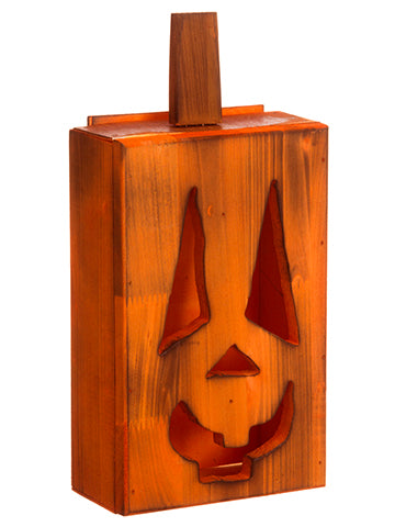 14"Hx3.5"Wx6.6"L Jack-O-Lantern Wood Candleholder Orange (pack of 4)