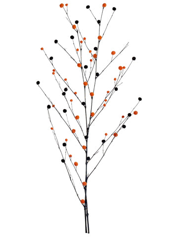 49" Glittered Pompom Branch Bundle Black Orange (pack of 6)