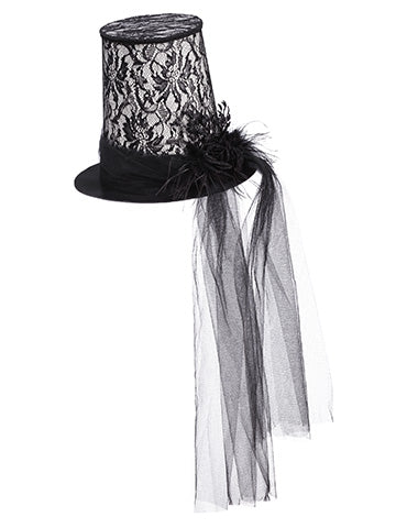 10" Feather/Rose Hat  Black (pack of 2)