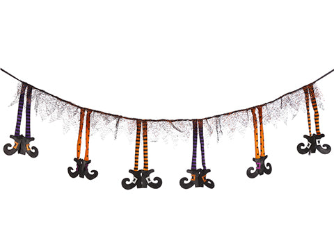 84" Halloween Witch Legs Garland Orange Purple (pack of 12)