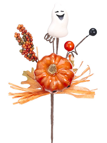 11" Jack-O-Lantern/Ghost Pick  Orange White (pack of 12)