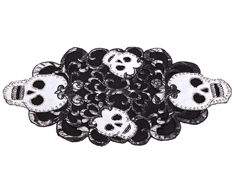 13"Wx24"L Sequin Skull Placemat Black White (pack of 12)