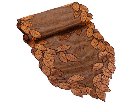 13"Wx72"L Faux Leather Leaf Table Runner Brown (pack of 12)