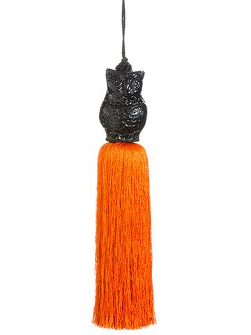 14" Owl Tassel Ornament  Black Orange (pack of 6)