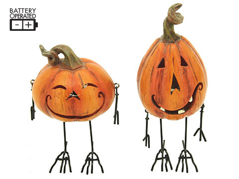 5"-7" Jack-O-Lantern Table Top With LED Lights (2 Ea/set) Orange (pack of 2)