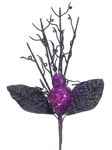 12" Glittered Spider Pick  Purple Black (pack of 12)