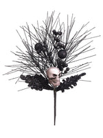 19" Glittered Skull/Long Needle Pine Spray Black (pack of 12)